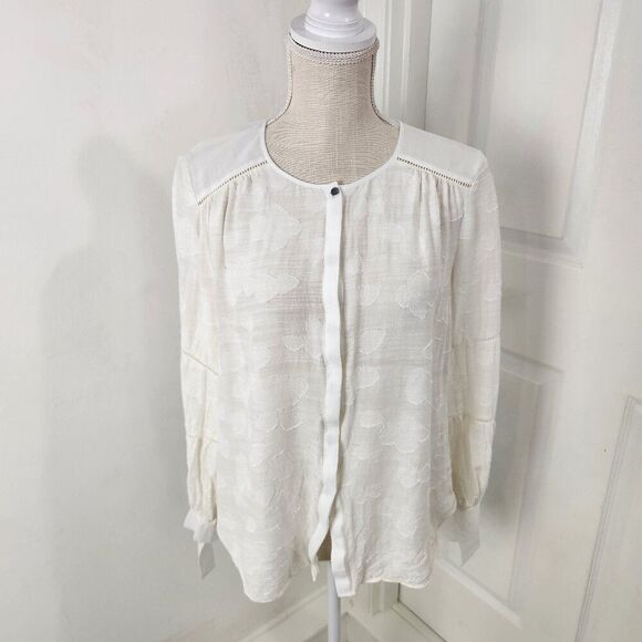 Rebecca Taylor Top Womens 8 Cream Floral Sheer Peasant Flowy Office Career - Picture 1 of 14
